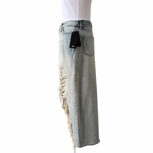 7 For All Mankind Denim Midi Skirt Asymmetrical Raw Hem NWT Size 25 Peaches - Picture 5 of 13